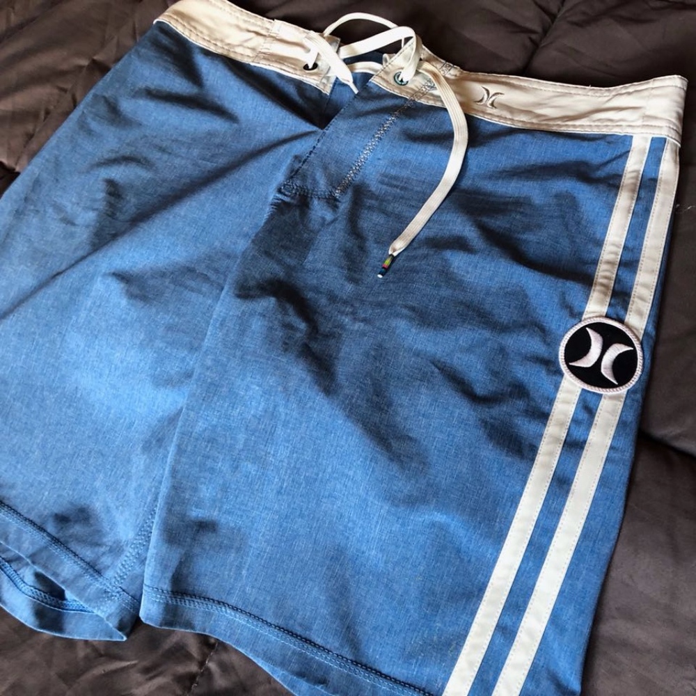 Robin's Egg Blue and White Swim Trunk Board Shorts